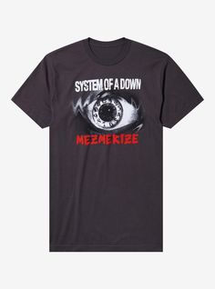 Time to rep System of a Down's Mesmerize (2005) album. This tee shows the album title and band name  with an eyeball made to look like a clock.100% cottonWash cold; dry lowImportedListed in men'sunisex sizes Clock Eye, Metal Band Shirts, Right Arrow Icon, T Shirt Time, Location Icon, System Of A Down, Music Tees, Metal Music, Band Shirts