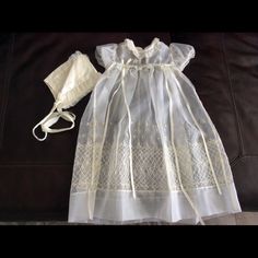 Baby Christening Vintage Dress And Bonnet 1950s. In Very Good Condition. Baby Christening Dress, Christening Dress, Baby Bonnet, Baby Christening, Vintage Color, Vintage Baby, Vintage Dress, Vintage Colors, Christening