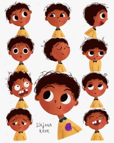 an image of various faces and hair styles for children with different facial expressions on them