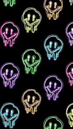 an image of neon skulls on black background