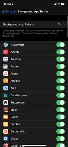 an iphone screen showing the background app refresh button and other apps that are on