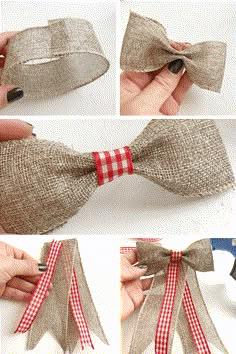 how to make a bow tie out of burlock and ribbon - step by step