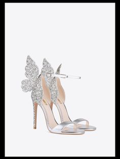 Siver Sexy open-toed sequins glitter butterfly stiletto princess high heels sandals - Moxi High Heels Prom Silver, Silver Butterfly Heels, Butterfly Shoes High Heels, Debut Heels, Silver Heels Wedding, Princess High Heels, Butterfly High Heels, Glitter Shoes Heels, Heels Butterfly