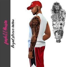 an image of a man with tattoos on his arm and arms, standing in front of a white background