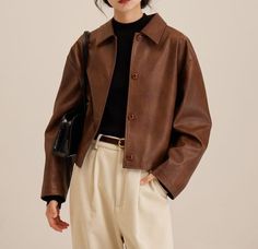 "New drop alert! Stay ahead of the fashion curve and follow us for more! #clothing #fashion" Womens Brown Leather Jacket Outfit, Pu Jacket, Outwear Women, Leather Jacket Outfits, Brown Outfit, Looks Street Style, Outwear Jackets, Brown Leather Jacket, Brown Jacket