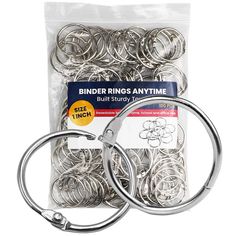 a pack of silver colored rings in a bag