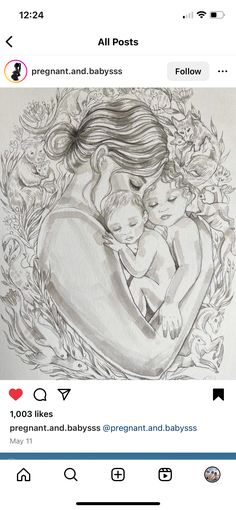 a drawing of a woman holding a baby in her arms with the caption'i love pregnant and boys '