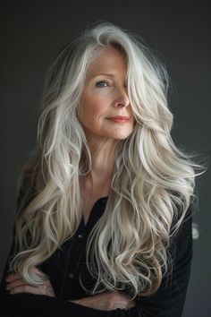 44+ Long Hairstyle Ideas For Women Over 60 Long Sleek Hair, Long Shag Hairstyles, Long Silver Hair, Stylish Ponytail, Long White Hair, Long Haircuts, Long Hairstyle