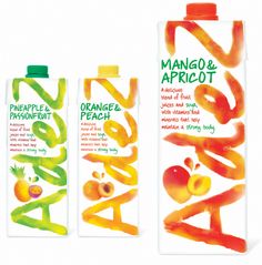 three bottles of mango and apricot juice