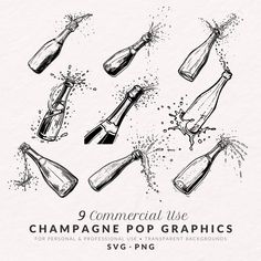 9 champagne pop graphics for photoshopped and hand drawn illustrations by svg - png