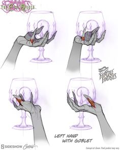 hand gestures with goblet glasses in the middle and bottom, from left to right