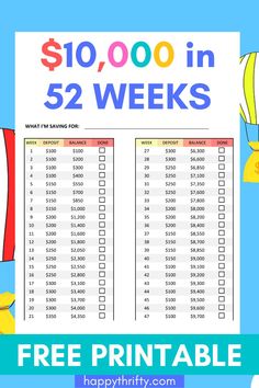 the printable $ 10, 000 in 52 weeks is shown