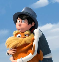 an animated character hugging another character in the movie horton and the beansie boys, with blue skies behind them