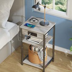 This bedside table features a 3-tier storage shelves design, providing ample space for your daily storage needs. Additionally, the nightstand with charging station equipped with 2 AC outlets and 2 USB ports, sufficient for charging laptops, phones and more. The top end table is made of metal frame and wooden boards, durable, scratch resistant and easy to clean. It also features 4 adjustable foot pads for added stability. If you're looking for a table that can serve as a living room side table, c Side Table For Living Room, Room Side Table, Table With Charging Station, Shelves Design, Nightstand With Charging Station, Wooden Boards, Table For Living Room, Living Room Side Table, Living Room End Tables