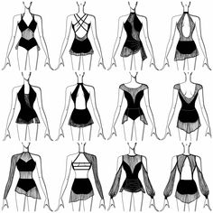 an image of women's swimsuits on mannequins in black and white