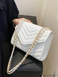 BagForLove - Elegant Mini Chevron Flap Chain Square Bag with Delicate Detailing Square Necklace, Girly Bags, Pink Chevron, Elegant Bags, Chevron Quilt, Fancy Bags, Chain Crossbody Bag, Black Chain, Bag Bag