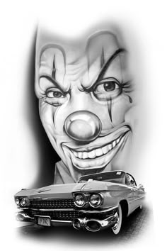 a car with a clown face painted on it