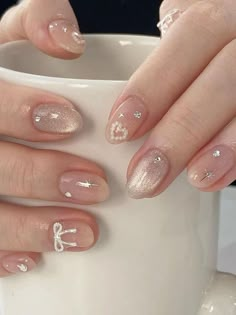 Saranghae Nails, Korean Nails Charms, Nail Art Korean Style Trends, Nail Korean Style Cute, Nail Cute Korean, Korean Nail Ideas, Korean Almond Nails, Nail Ideas Korean, Nail Gel Ideas