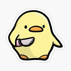 a cute little yellow penguin sticker with an open mouth and tongue sticking out its tongue