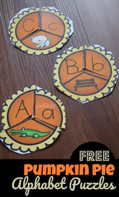 three free pumpkin pie alphabet puzzles for kids to practice letter recognition and matching with the abc letters