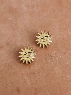 Sun Studs. Earrings made with laser cut acrylic, Czech glass pearls and hand inked details. Handmade in the UK by Wolf & Moon. Gold Mirror Acrylic, Hoop Charms, Wolf Moon, Moon Jewelry, Dream Jewelry, Jewelry Inspo, Vitamin D, Pretty Jewellery, Cute Jewelry