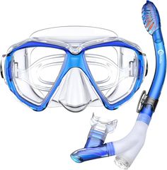 a scuba mask and snorkels are on display for the viewer to see