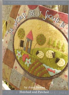 a book cover with an image of a patchwork house and trees in the background