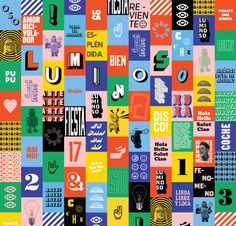 a colorful poster with many different types of letters and numbers on it's sides