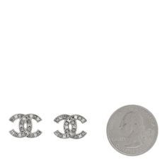 This is an authentic pair of CHANEL Baguette Crystal CC Earrings in Silver and Grey. These classic earrings are crafted of polished silver metal set with small crystals and baguettes. Cc Earrings, Small Crystals, Dior Jewelry, Oversized Bag, Classic Earrings, November 13, Chrome Hearts, Wallet Fashion, Hobo Handbags