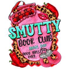 the smutty book club logo is pink and green with leopard print on it