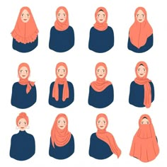 Manset Lengan, Fesyen Islam, Hijab Drawing, Estilo Hijab, Stile Hijab, Hijab Designs, Hijab Style Tutorial, Mode Turban, Islamic Cartoon