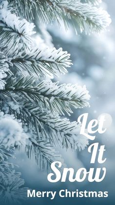 the words let it snow merry christmas written in white on a blue background