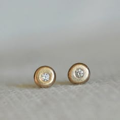 14k yellow gold, sterling silver and sparkly white diamond post earrings. I melted the little pebbles from a pieces of rich 14k recycled gold and Minimal Vanity, Pebble Earrings, Tiny Diamond Earrings, Handmade Gold Ring, Diamond Cluster Earrings, Precious Rings, White Gold Studs, Lake Oswego, Minimalist Studs