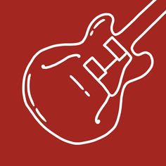 a white guitar on a red background with the word's logo in the middle