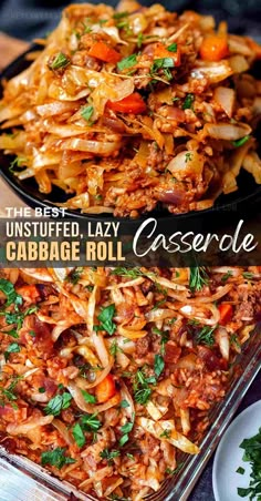 this is an image of cabbage casserole in a pan with the title above it