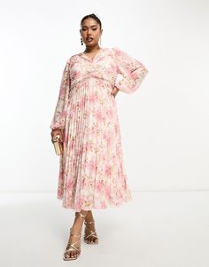 Dresses by Ever New Curve All other dresses can go home Floral design V-neck Pleated bodice Blouson sleeves Regular fit Pink Pleated V-neck Maxi Dress, Pink Pleated Maxi Dress With V-neck, Spring Pink Midi Dress With Pleated Sleeves, Floral Trends, Midaxi Dress, Bird Embroidery, Pleated Bodice, Pleated Midi Dress, Forever New