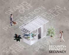 two people walking towards a security and privacy structure with the words securacy above them