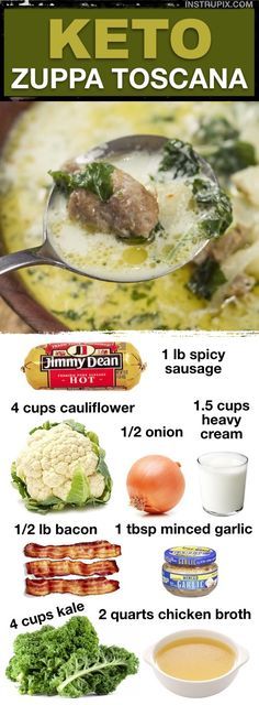 the keto zuppa toscana recipe is shown in this poster with instructions