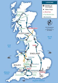 a map showing the route for england and scotland