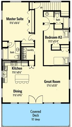 the floor plan for a small house with two bedroom and an attached bathroom, along with a