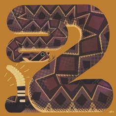 an illustration of a snake with its head in the shape of a letter s on a brown background