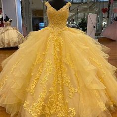 A: The wedding dress does not include any accessories such as gloves, wedding veil and the crinoline petticoat ( show on the pictures). Outer Leg: __________cm (from waist to floor with your shoes on). Light Yellow Prom Dress, Yellow Quinceanera Dresses, Yellow Quinceanera, Yellow Quinceanera Dress, Short Wedding Dress Beach, Prom Dress Ball Gown, Top Prom Dresses, High Low Prom Dresses, Prom Dresses Yellow