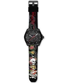 in stock Macys Jewelry, Analog Watch, Ed Hardy, Black Watch, Modern Man, Edgy Fashion, Snake Print, Black Metal, Time Piece