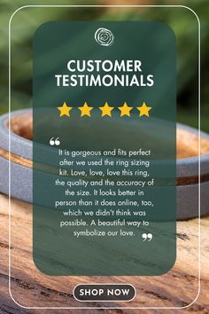 the customer testimonias page on a wooden table with three stars above it