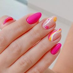 Neon Manicure Ideas, Olivia Nails, Neon Pink Nails, Nails Yellow, February Nails, Work Nails, Bright Nails