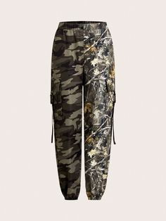 Women's Fall 
Y2K Cargo Camo Graphics Color-Blocked Cuffed Pants Army Green Casual   Woven Fabric Camo,All Over Print Jogger Non-Stretch  Women Clothing, size features are:Bust: ,Length: ,Sleeve Length: