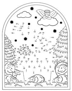 an image of a coloring page with sheeps and stars in the sky on it