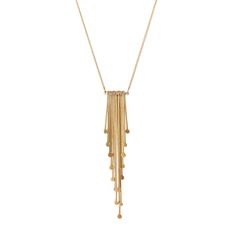 Classically modern, the art-deco inspired Fringe Necklace is a Hilary Finck original. This necklace was made to sparkle in the light of a special soiree, adding just the right touch to your already perfect cocktail dress. 18k gold. 18 inch chain, and fringe elements add 2 1/2 inches. Chain length can be customized upon request. One Fringe Chandelier Necklace is ready to ship. Made to order necklaces will ship in 2-4 weeks. A sterling silver Fringe Necklace can be made upon request. Elegant Drop Chain Necklace For Formal Occasions, Elegant Drop Necklace With Chain For Formal Occasions, Formal Long Drop Chain Necklace, Elegant Formal Drop Necklace With Chain, Formal Long Drop Chain Necklaces, Formal Long Drop Necklaces With Delicate Chain, Formal Long Drop Necklace With Delicate Chain, Modern Yellow Gold Long Drop Necklaces, Modern Long Drop Yellow Gold Necklace