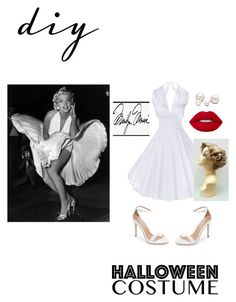 a woman in white dress and high heels with red lipstick on her lips is dressed up as marilyn monroe