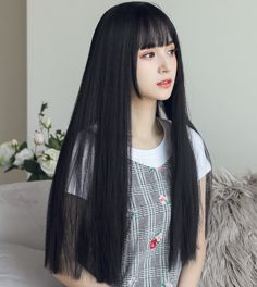 Straight Bangs Hairstyles, Black Hair Bangs, Korean Long Hair, Asian Long Hair, Straight Black Hair, Hairstyles Straight, Layered Hairstyles, Perfect Hairstyle